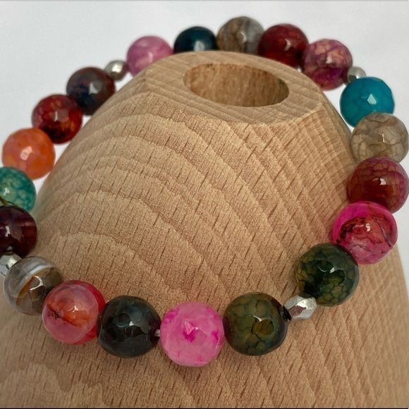 𝅺MULTICOLORED Agate Stretch Beaded Bracelet 6 inch - Picture 10 of 10